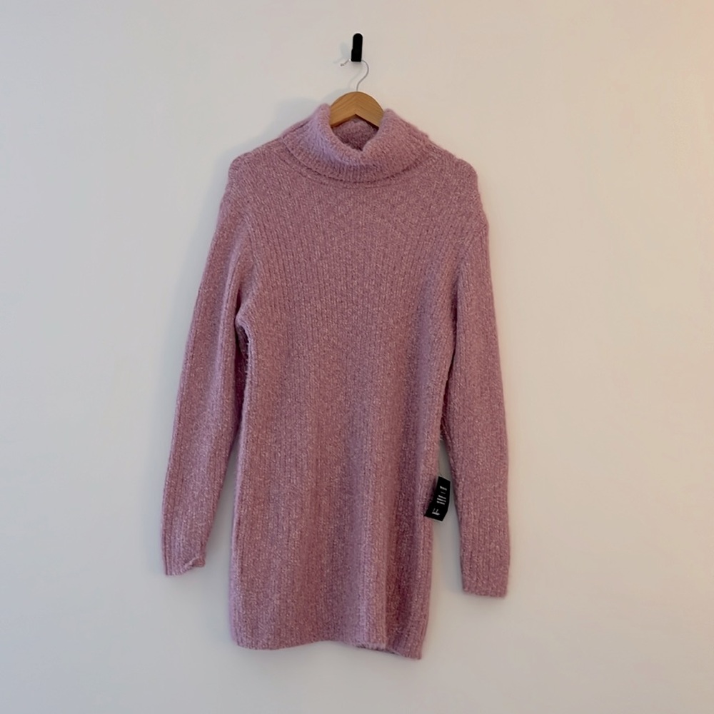 Mauve Multi Eyelash Knit Turtleneck Sweater Dress